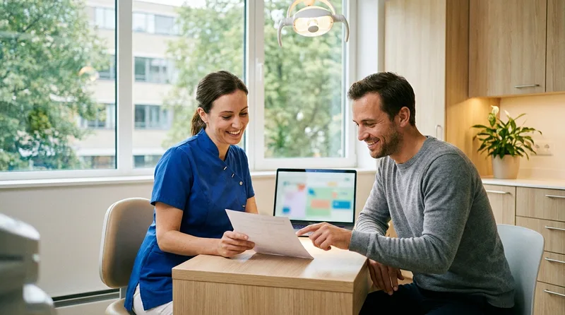 Dentist reviewing a smile makeover treatment plan with a patient