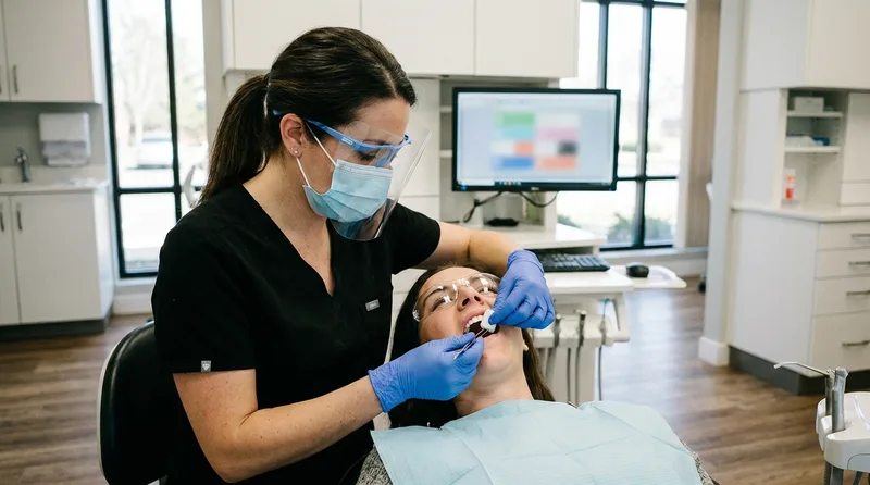 Dentist performing a cold sensitivity test to check nerve response