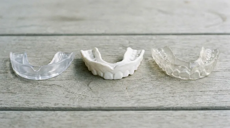 Stock, boil-and-bite, and custom mouthguards laid out for comparison