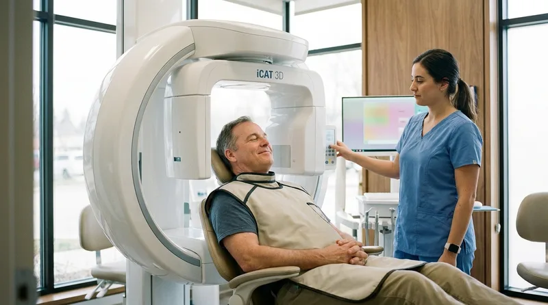 Patient undergoing a comfortable iCAT 3D scan at a modern dental office