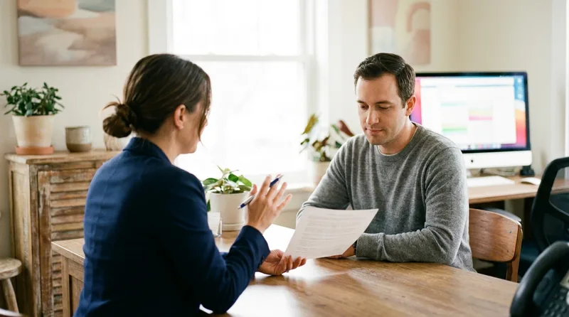 Patient reviewing pre-appointment instructions with a dental team member