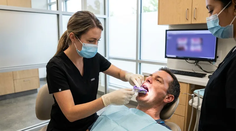 Dentist taking a dental impression for a custom mouthguard