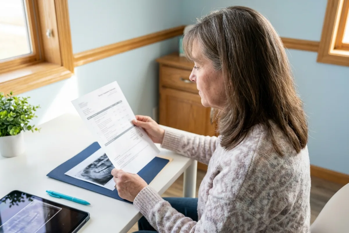 A patient reviewing a treatment estimate from another office at our consultation table